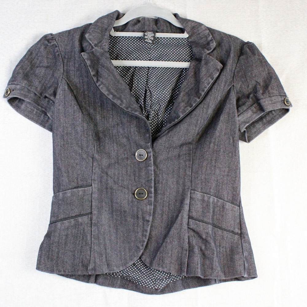 Maurices Short Sleeve Denim Blazer Medium Dark Wash Y2K Dark Academia T10672
